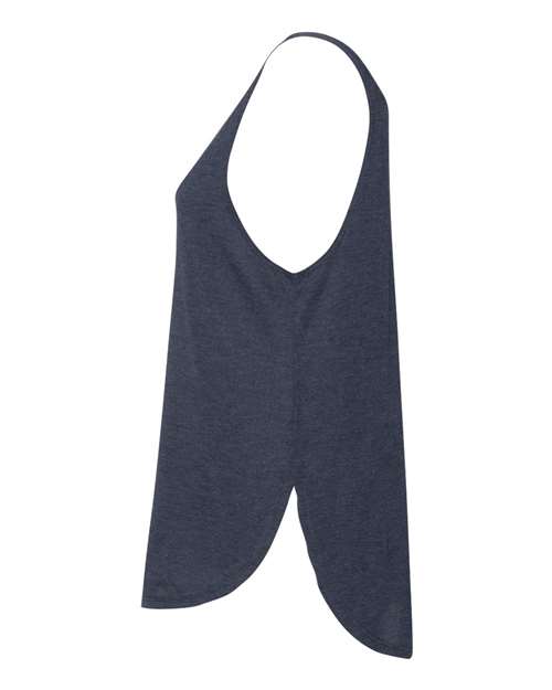 Heather Navy - BELLA + CANVAS 8802 Tank Top with Custom Logo Printing BELLA + CANVAS Women's Flowy Tank with Side Slit in Heather Navy, side view