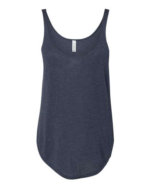 Heather Navy - Women's Flowy Tank with Side Slit BELLA + CANVAS Women's Flowy Tank with Side Slit in Heather Navy, front view