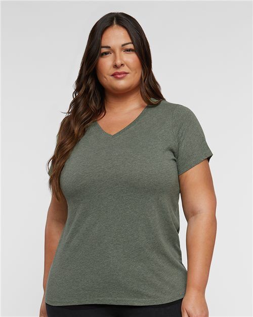 LAT 3817 Curvy Collection V-Neck Tee with Printed Logo LAT Women's Curvy Collection Fine Jersey V-Neck Tee
