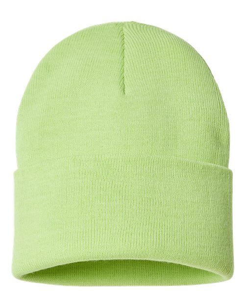 Acid Green - Atlantis Sustainable Beanie with Company Logo Embroidery Atlantis Headwear Sustainable Beanie in Acid Green, back view