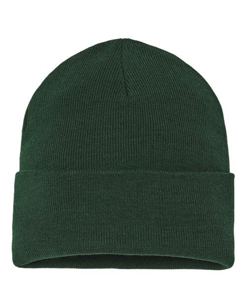 Bottle Green - Atlantis Sustainable Beanie with Company Logo Embroidery Atlantis Headwear Sustainable Beanie in Bottle Green, back view