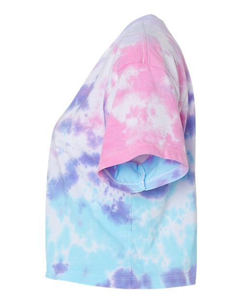 Cotton Candy - Colortone 1050 Tie-Dyed Crop T-Shirt with Printed Logo Colortone Tie-Dyed Crop T-Shirt in Cotton Candy, side view
