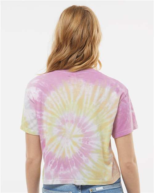 Desert Rose - Colortone 1050 Tie-Dyed Crop T-Shirt with Printed Logo Colortone Tie-Dyed Crop T-Shirt in Desert Rose, back view on model