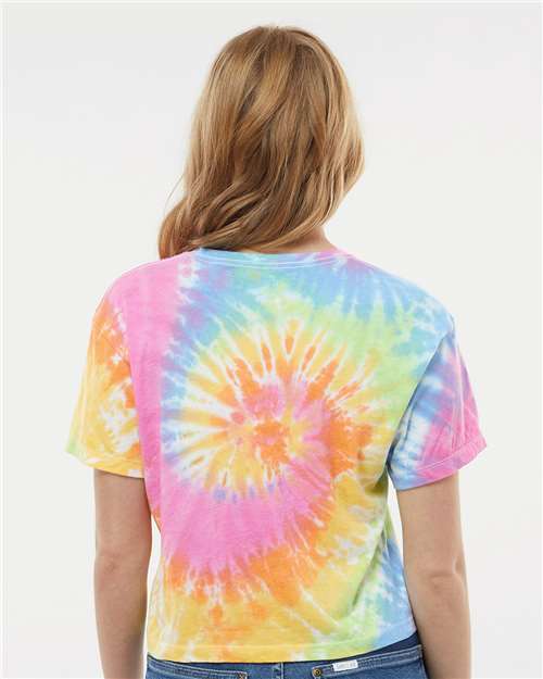 Eternity - Colortone 1050 Tie-Dyed Crop T-Shirt with Printed Logo Colortone Tie-Dyed Crop T-Shirt in Eternity, back view on model