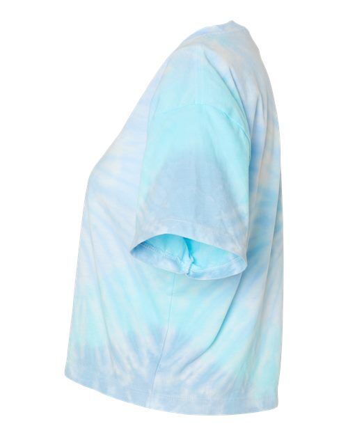 Lagoon - Colortone 1050 Tie-Dyed Crop T-Shirt with Printed Logo Colortone Tie-Dyed Crop T-Shirt in Lagoon, side view