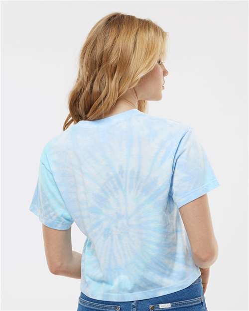 Lagoon - Colortone 1050 Tie-Dyed Crop T-Shirt with Printed Logo Colortone Tie-Dyed Crop T-Shirt in Lagoon, back view on model