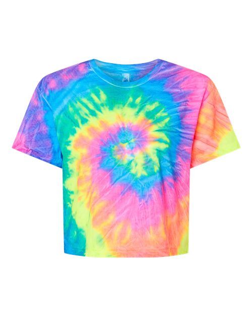 Neon Rainbow - Women's Tie-Dyed Crop T-Shirt Colortone Tie-Dyed Crop T-Shirt in Neon Rainbow, front view