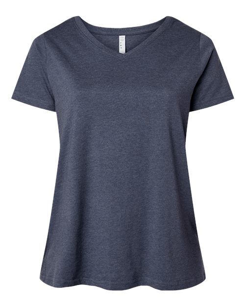 Vintage Denim - Women's Curvy Collection Fine Jersey V-Neck Tee LAT Women's Curvy Collection Fine Jersey V-Neck Tee in Vintage Denim, front view