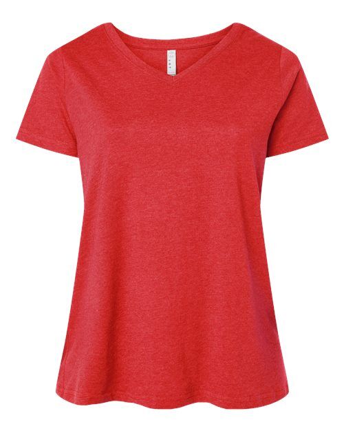 Vintage Red - Women's Curvy Collection Fine Jersey V-Neck Tee LAT Women's Curvy Collection Fine Jersey V-Neck Tee in Vintage Red, front view