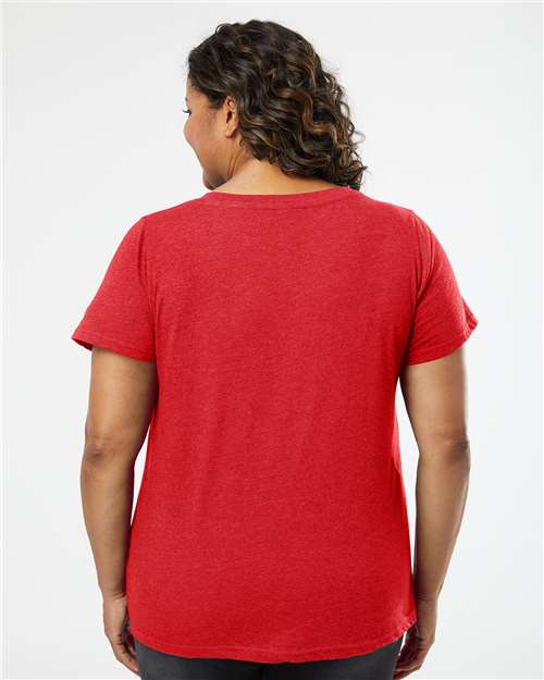 Vintage Red - LAT 3817 Curvy Collection V-Neck Tee with Printed Logo LAT Women's Curvy Collection Fine Jersey V-Neck Tee in Vintage Red, back view on model