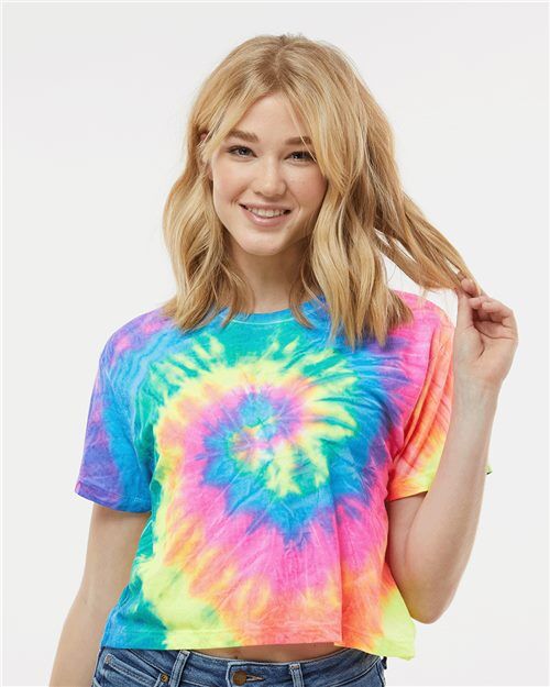 Colortone 1050 Tie-Dyed Crop T-Shirt with Printed Logo Colortone Tie-Dyed Crop T-Shirt