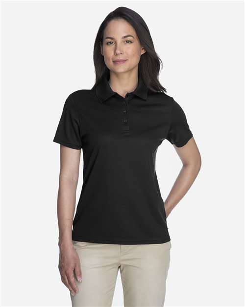 Black - CORE365 78181 Women's Polo with Embroidered Company Logo CORE365 Women’s Polo in Black, front view on model