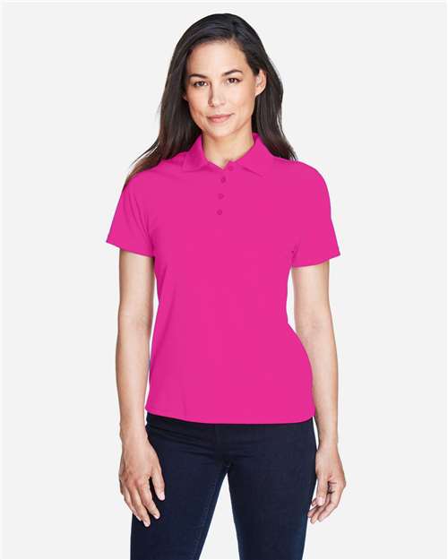 Bright Magenta - CORE365 78181 Women's Polo with Embroidered Company Logo CORE365 Women’s Polo in Bright Magenta, front view on model