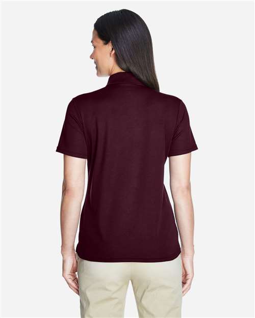 Burgundy - CORE365 78181 Women's Polo with Embroidered Company Logo CORE365 Women’s Polo in Burgundy, back view on model