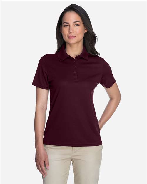 Burgundy - CORE365 78181 Women's Polo with Embroidered Company Logo CORE365 Women’s Polo in Burgundy, front view on model