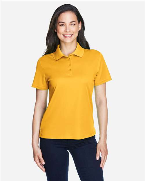 Campus Gold - CORE365 78181 Women's Polo with Embroidered Company Logo CORE365 Women’s Polo in Campus Gold, front view on model