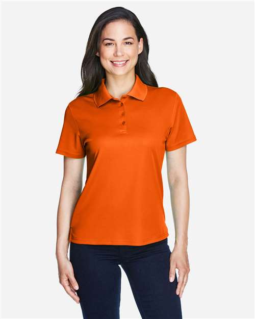 Campus Orange - CORE365 78181 Women's Polo with Embroidered Company Logo CORE365 Women’s Polo in Campus Orange, front view on model