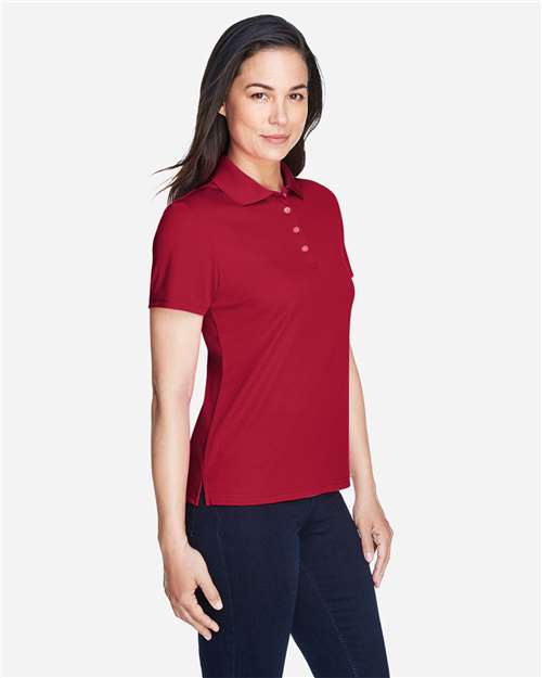 Classic Red - CORE365 78181 Women's Polo with Embroidered Company Logo CORE365 Women’s Polo in Classic Red, side view on model