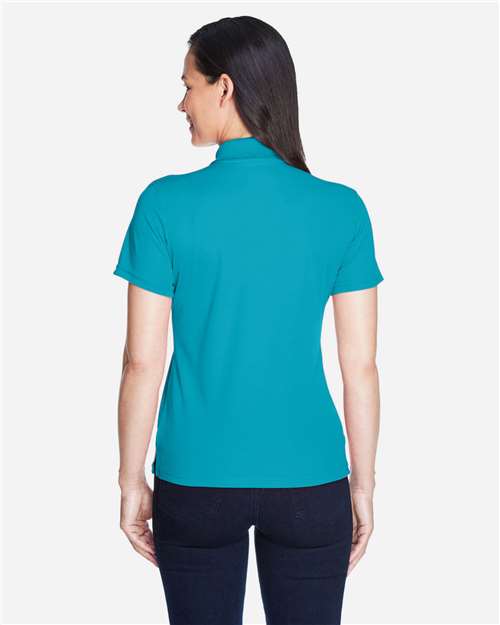 Clear Teal - CORE365 78181 Women's Polo with Embroidered Company Logo CORE365 Women’s Polo in Clear Teal, back view on model