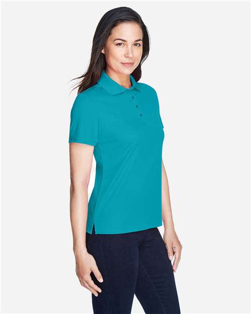 Clear Teal - CORE365 78181 Women's Polo with Embroidered Company Logo CORE365 Women’s Polo in Clear Teal, side view on model