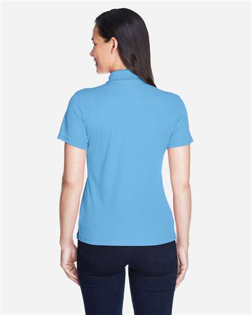 Columbia Blue - CORE365 78181 Women's Polo with Embroidered Company Logo CORE365 Women’s Polo in Columbia Blue, back view on model