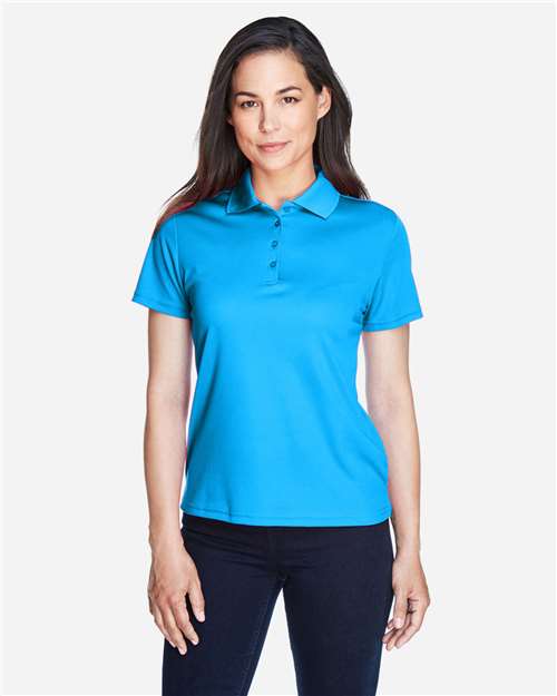 Electric Blue - CORE365 78181 Women's Polo with Embroidered Company Logo CORE365 Women’s Polo in Electric Blue, front view on model