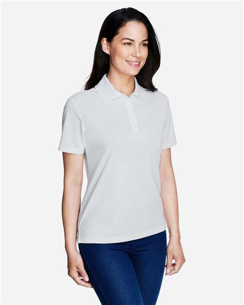 Platinum - CORE365 78181 Women's Polo with Embroidered Company Logo CORE365 Women’s Polo in Platinum, side view on model