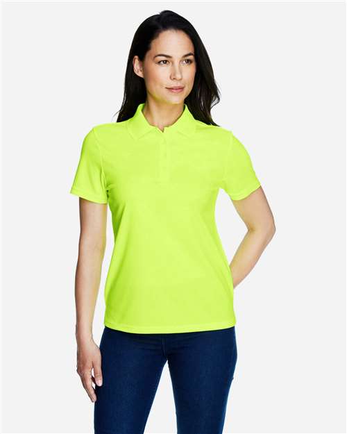 Safety Yellow - CORE365 78181 Women's Polo with Embroidered Company Logo CORE365 Women’s Polo in Safety Yellow, front view on model