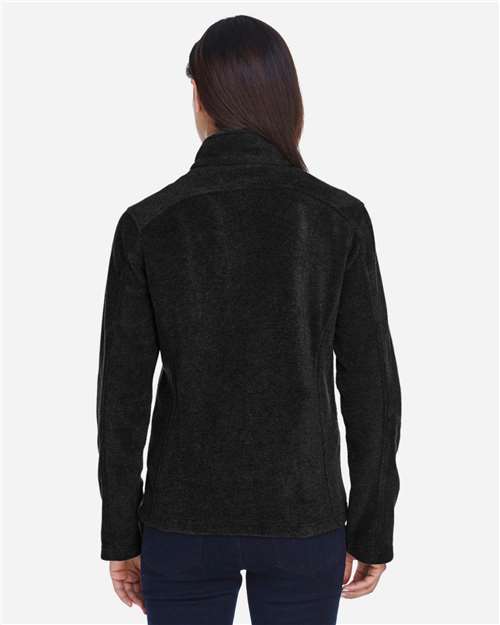 Black - CORE365 78190 Women's Jacket with Embroidered Company Logo CORE365 Women's Journey Fleece Jacket in Black, back view on model