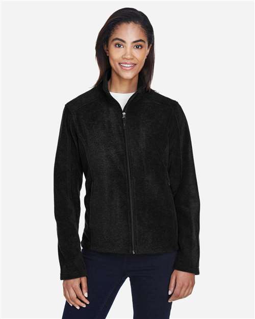 Black - CORE365 78190 Women's Jacket with Embroidered Company Logo CORE365 Women's Journey Fleece Jacket in Black, front view on model