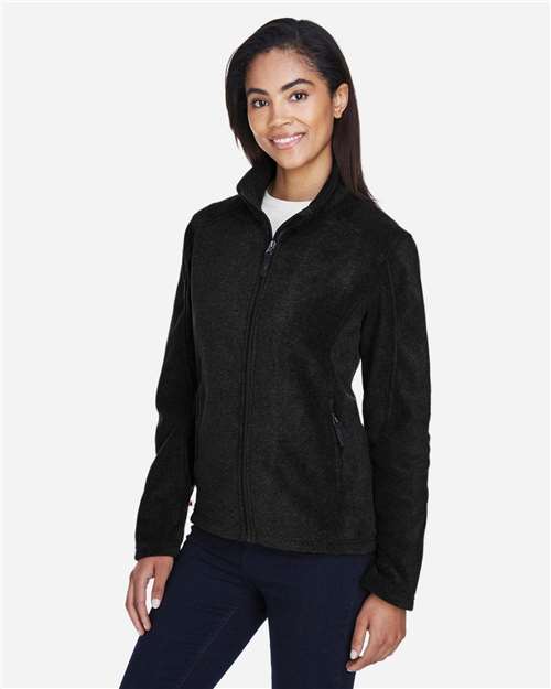 Black - CORE365 78190 Women's Jacket with Embroidered Company Logo CORE365 Women's Journey Fleece Jacket in Black, side view on model
