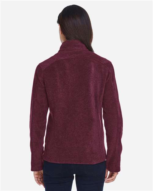 Burgundy - CORE365 78190 Women's Jacket with Embroidered Company Logo CORE365 Women's Journey Fleece Jacket in Burgundy, back view on model