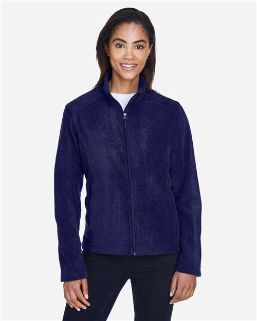 Classic Navy - CORE365 78190 Women's Jacket with Embroidered Company Logo CORE365 Women's Journey Fleece Jacket in Classic Navy, front view on model