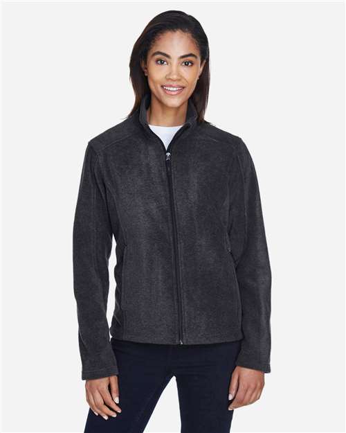 Heather Charcoal - CORE365 78190 Women's Jacket with Embroidered Company Logo CORE365 Women's Journey Fleece Jacket in Heather Charcoal, front view on model
