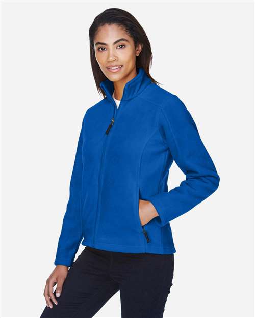 True Royal - CORE365 78190 Women's Jacket with Embroidered Company Logo CORE365 Women's Journey Fleece Jacket in True Royal, side view on model