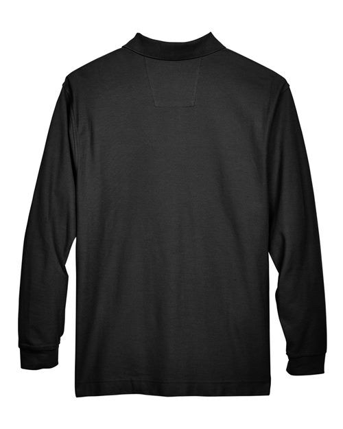 Black - Devon & Jones D110 Men's Long Sleeve Polo with Company Logo Devon & Jones Men’s Long Sleeve Polo in Black, back view