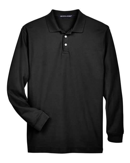 Black - Men's Pima Piqué Long Sleeve Polo Devon & Jones Men’s Long Sleeve Polo in Black, front view