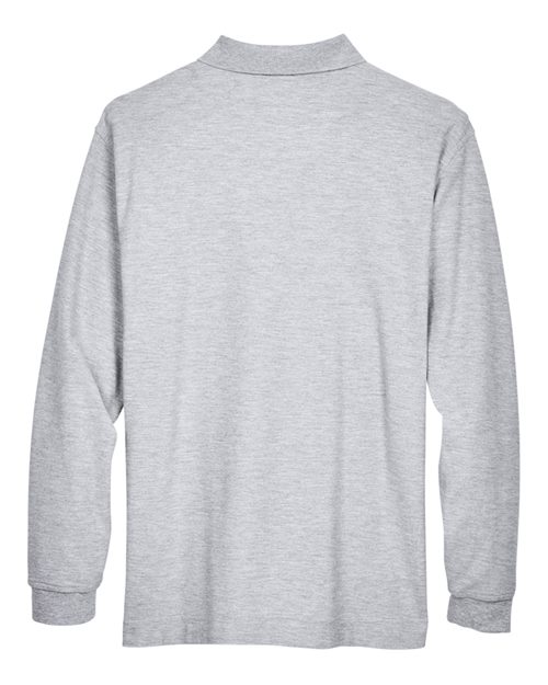 Grey Heather - Devon & Jones D110 Men's Long Sleeve Polo with Company Logo Devon & Jones Men’s Long Sleeve Polo in Grey Heather, back view