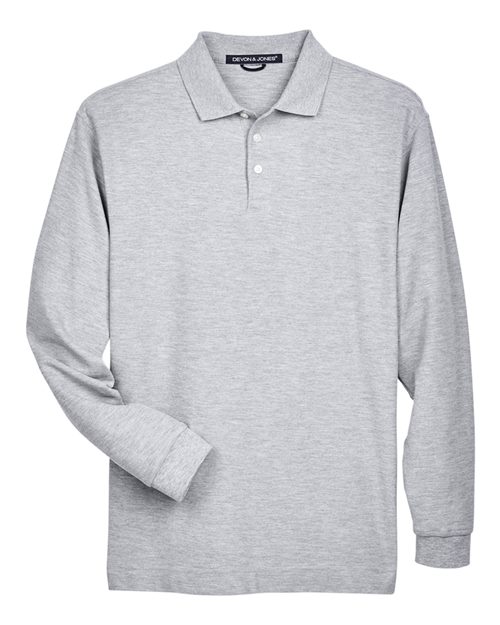 Grey Heather - Men's Pima Piqué Long Sleeve Polo Devon & Jones Men’s Long Sleeve Polo in Grey Heather, front view