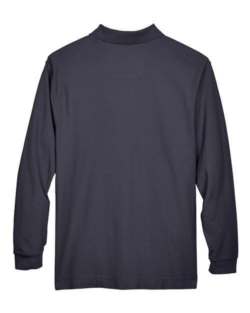 Navy - Devon & Jones D110 Men's Long Sleeve Polo with Company Logo Devon & Jones Men’s Long Sleeve Polo in Navy, back view