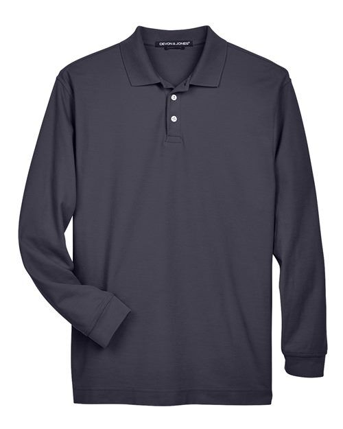 Navy - Men's Pima Piqué Long Sleeve Polo Devon & Jones Men’s Long Sleeve Polo in Navy, front view