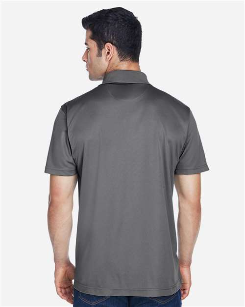 Charcoal - Harriton M315 Men's Polo with Embroidered Company Logo Harriton Men's Polyester Jersey Polo in Charcoal, back view on model