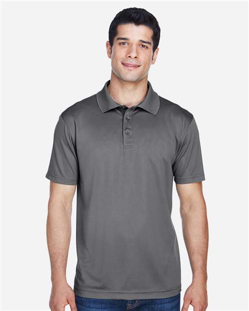 Charcoal - Harriton M315 Men's Polo with Embroidered Company Logo Harriton Men's Polyester Jersey Polo in Charcoal, front view on model