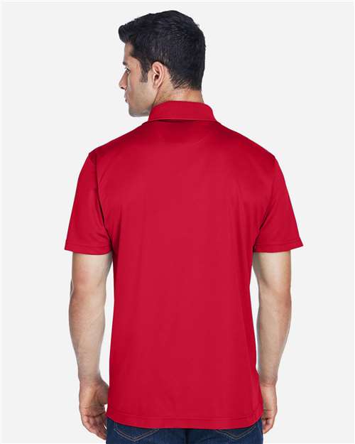 Red - Harriton M315 Men's Polo with Embroidered Company Logo Harriton Men's Polyester Jersey Polo in Red, back view on model