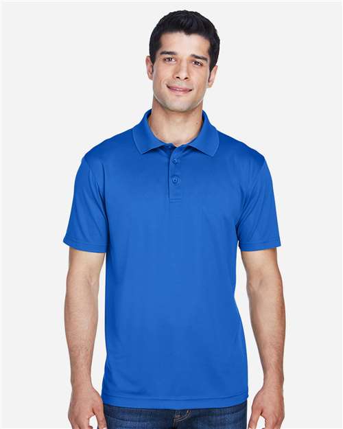 True Royal - Harriton M315 Men's Polo with Embroidered Company Logo Harriton Men's Polyester Jersey Polo in True Royal, front view on model