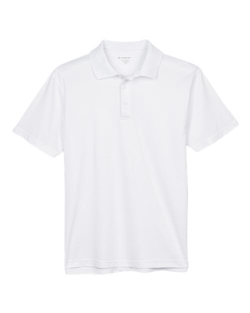 White - Men's Polyester Jersey Polo Harriton Men's Polyester Jersey Polo in White, front view