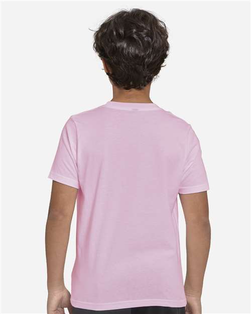 Light Pink - Threadfast Apparel T1000B Epic T-Shirt with Printed Logo Threadfast Apparel Youth Epic Cotton T-Shirt in Light Pink, back view on model