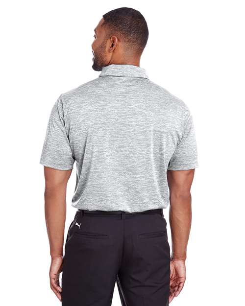 Bright White - Puma Golf 596801 Men's Icon Heather Polo with Your Logo Puma Golf Men's Icon Heather Polo in Bright White, back view on model