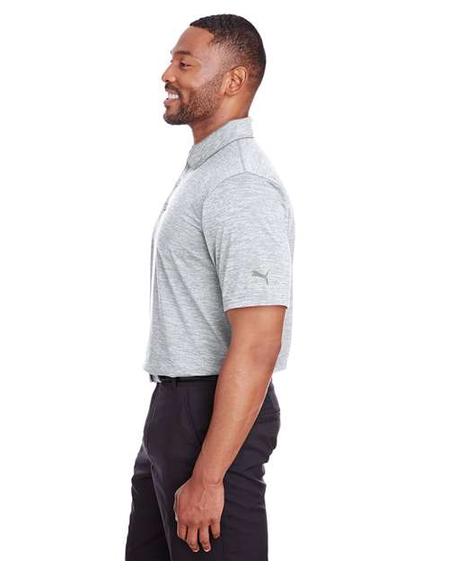 Bright White - Puma Golf 596801 Men's Icon Heather Polo with Your Logo Puma Golf Men's Icon Heather Polo in Bright White, side view on model