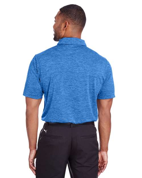 Lapis Blue - Puma Golf 596801 Men's Icon Heather Polo with Your Logo Puma Golf Men's Icon Heather Polo in Lapis Blue, back view on model